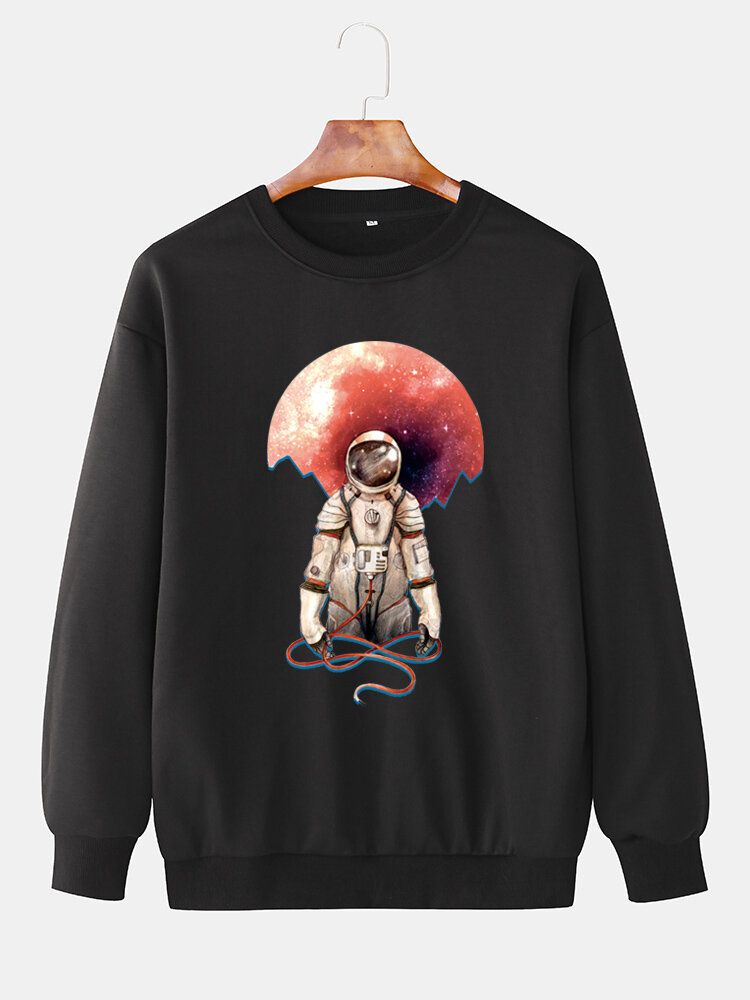 Astronauttryck För Män Med Rund Hals Och Långärmad Casual Sweatshirts