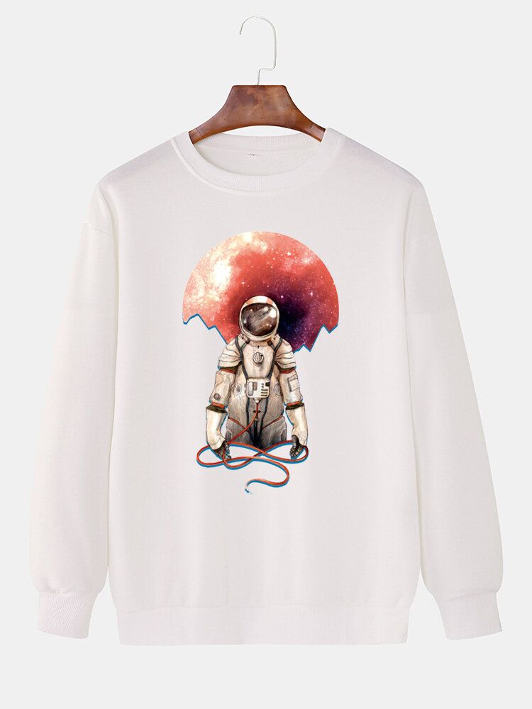 Astronauttryck För Män Med Rund Hals Och Långärmad Casual Sweatshirts