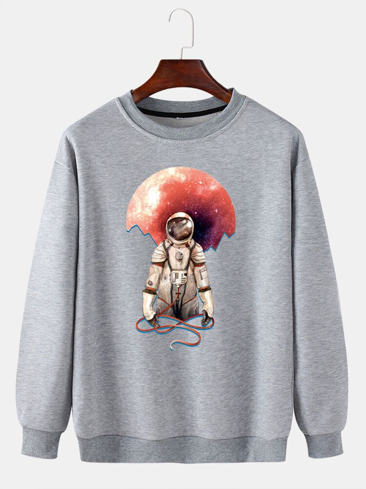 Astronauttryck För Män Med Rund Hals Och Långärmad Casual Sweatshirts