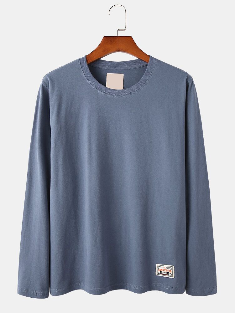 Bomullsetikett För Män Med Rund Hals Långärmad Basic T-shirts