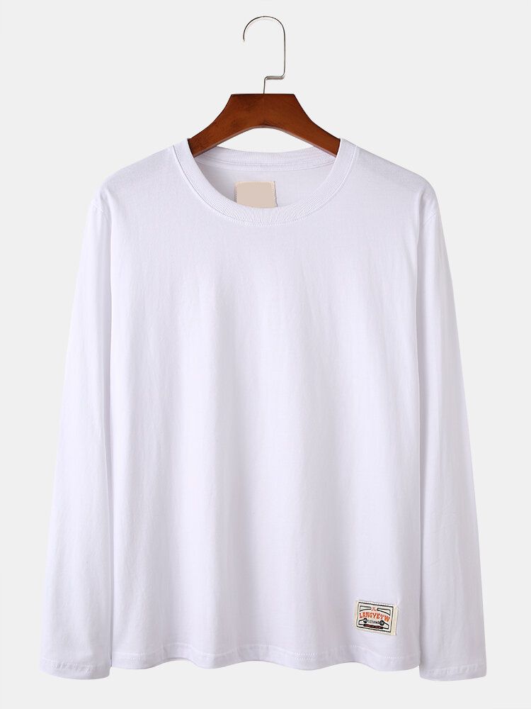 Bomullsetikett För Män Med Rund Hals Långärmad Basic T-shirts