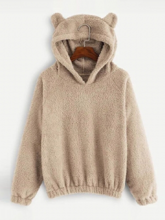 Cutie Casualsolid Color Fuzzy Ear Långärmad Patchwork Teddy Hoodies