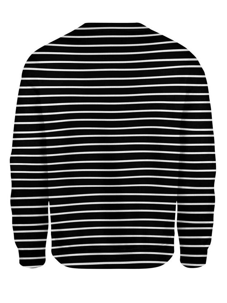 Dam 3d Dog Stripe Print O-ringad Tröja Casual Sweatshirts