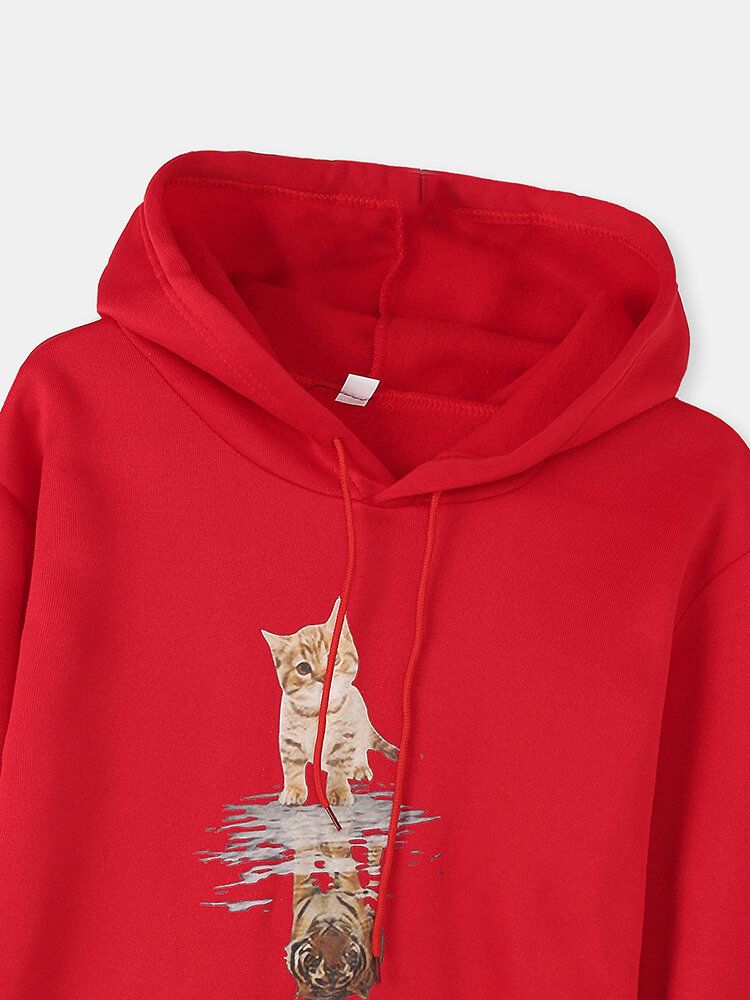 Damer Söt Katt Grafiskt Tryck Långärmad Casual Pullover Hoodie