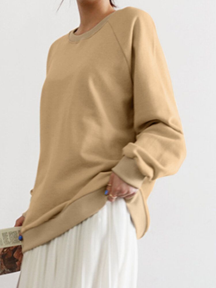 Damer Solid Classic Loose Fit Puff Sleeve Sweatshirt