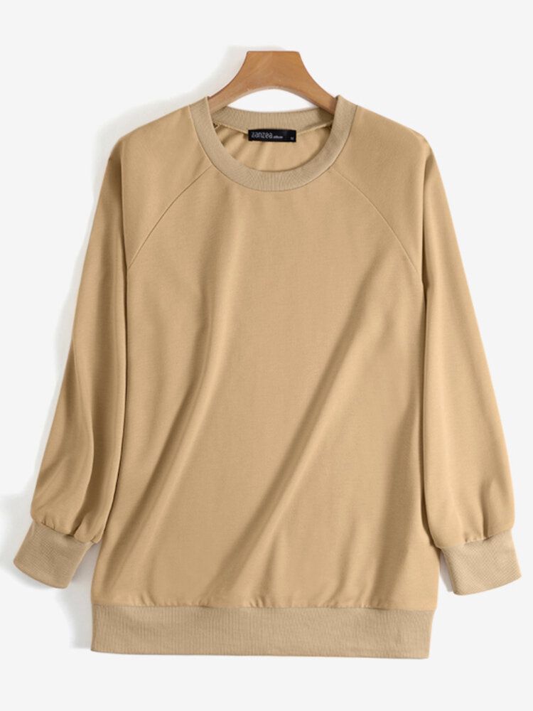 Damer Solid Classic Loose Fit Puff Sleeve Sweatshirt