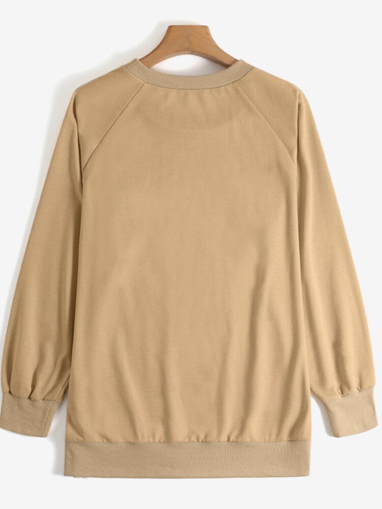 Damer Solid Classic Loose Fit Puff Sleeve Sweatshirt