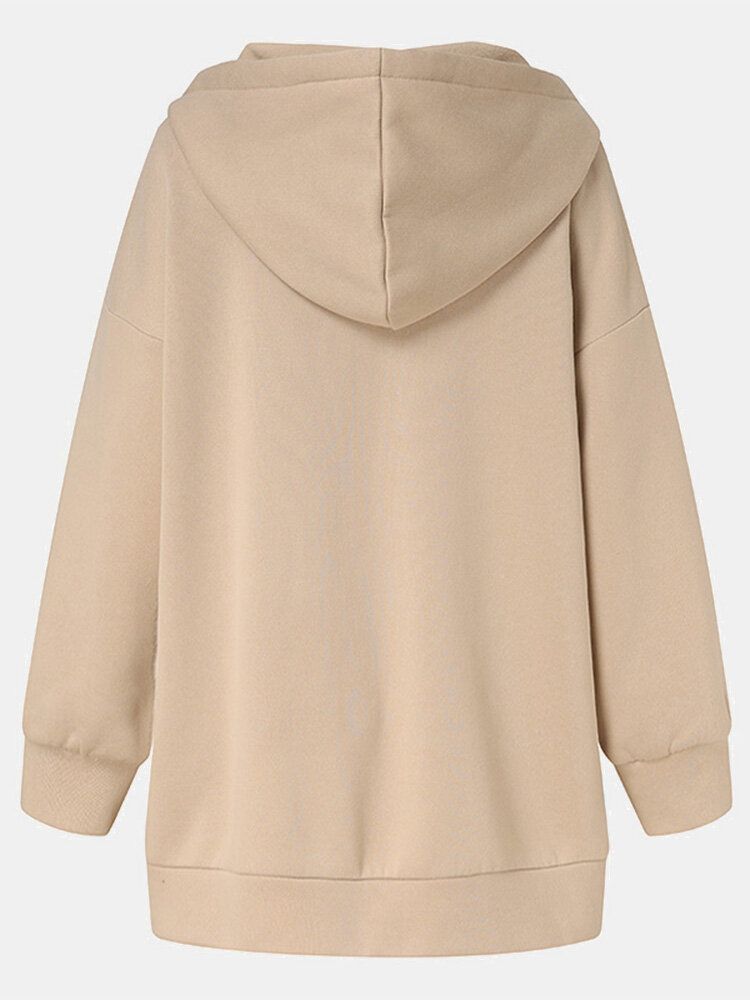 Damfleece Med Luva Lång Lös Hattrep Casual Sweatshirt Med Sidfickor