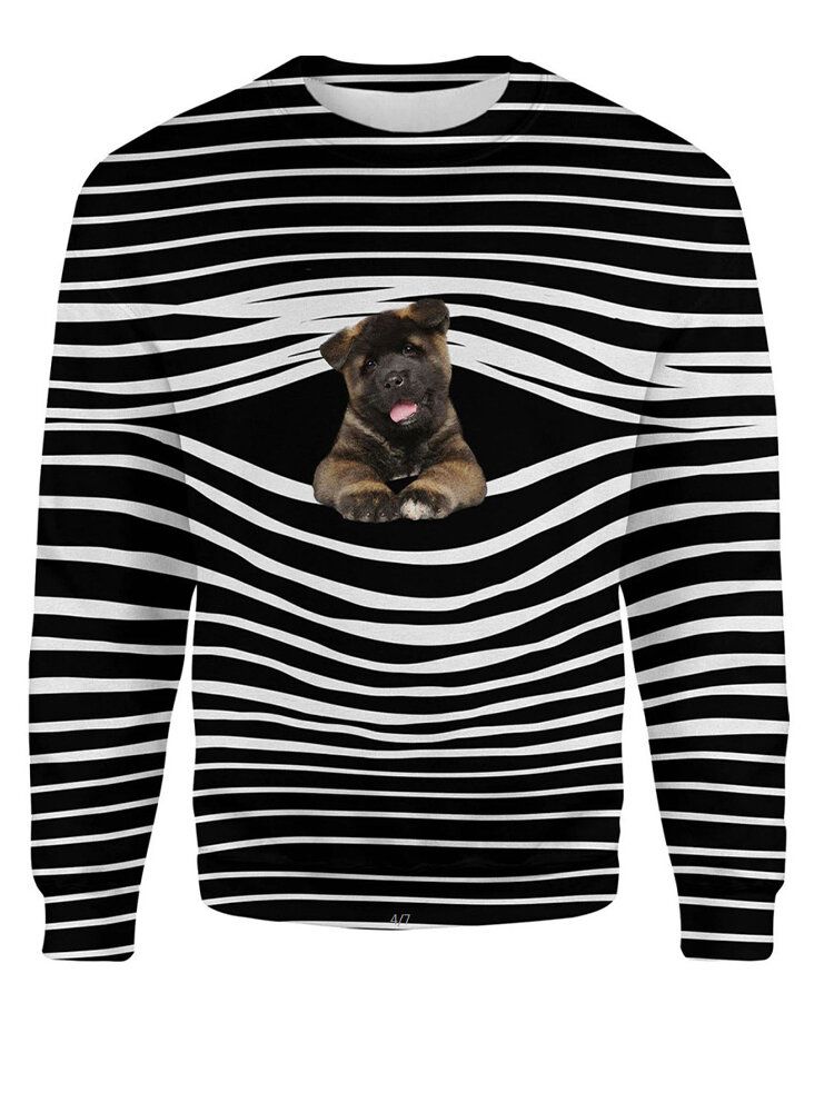 Damrandig 3d Hundtryckströja O-ringad Långärmad Casual Sweatshirts