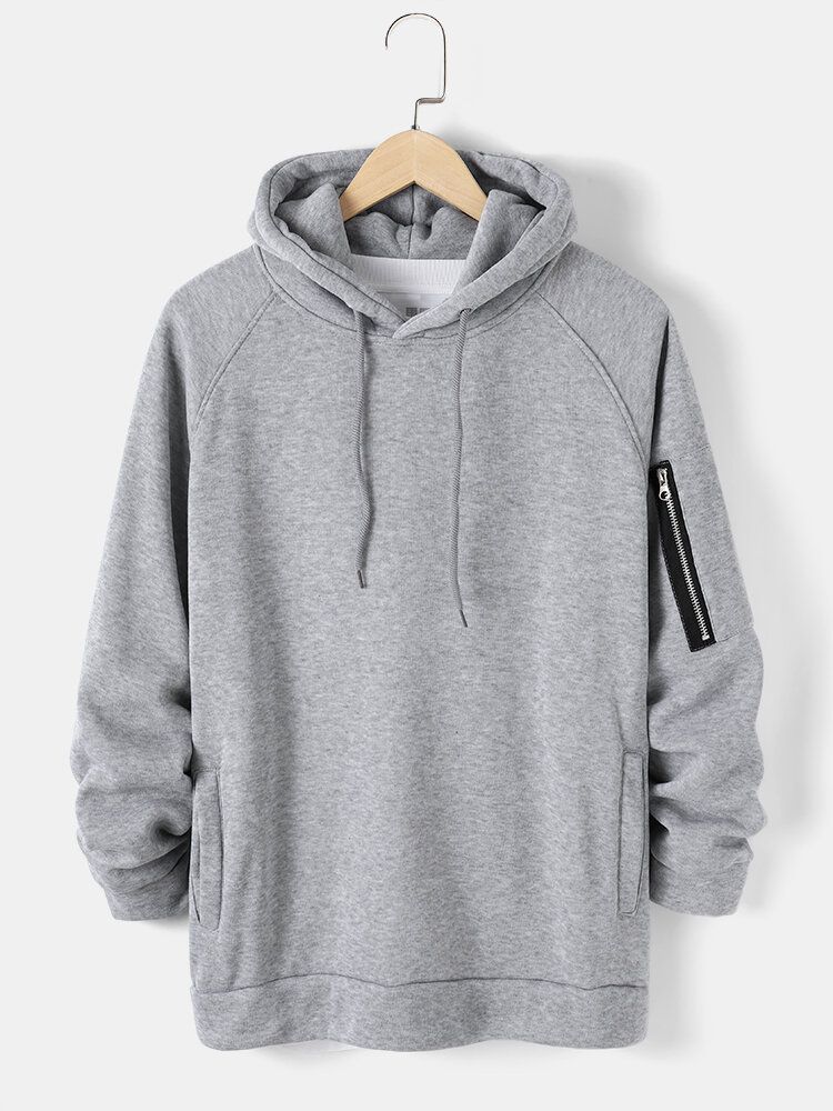 Enfärgad Herr Basic Style Dragkedja Ärm Fickdetaljer Casual Hoodie