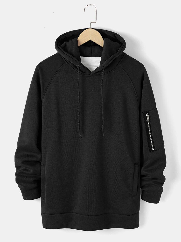 Enfärgad Herr Basic Style Dragkedja Ärm Fickdetaljer Casual Hoodie