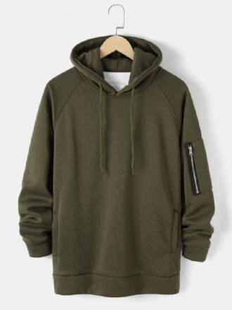 Enfärgad Herr Basic Style Dragkedja Ärm Fickdetaljer Casual Hoodie