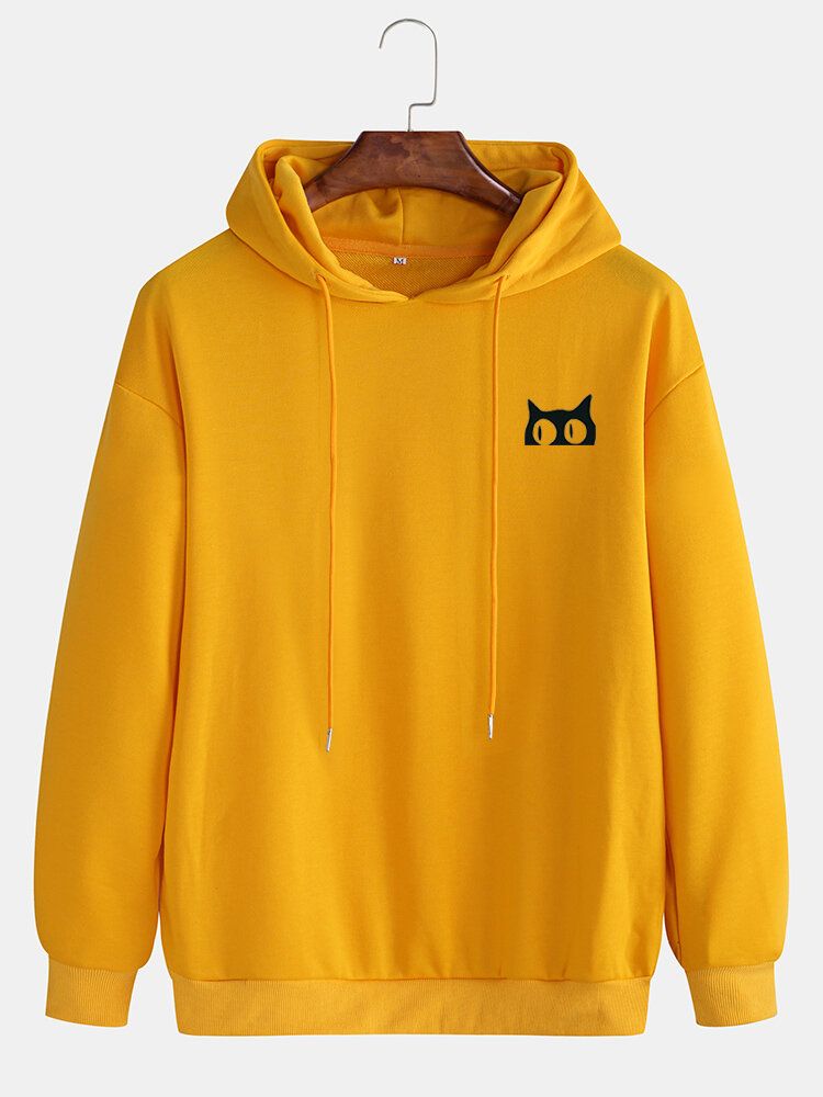 Enfärgad Herr Söt Kattmönster Med Dragsko Hoodie