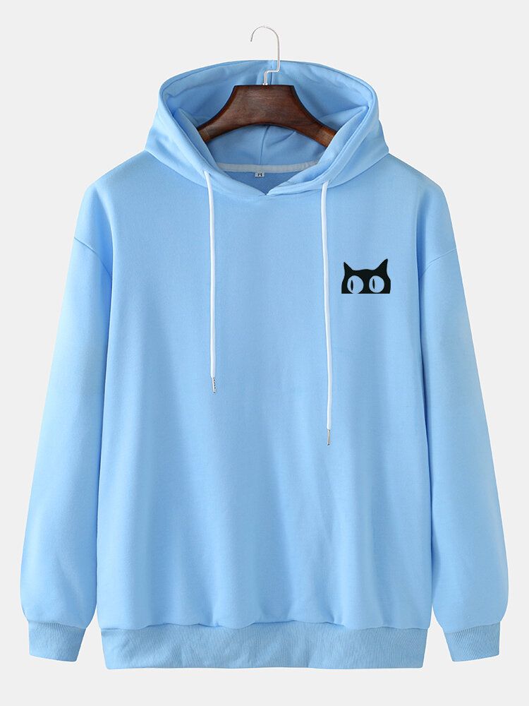 Enfärgad Herr Söt Kattmönster Med Dragsko Hoodie