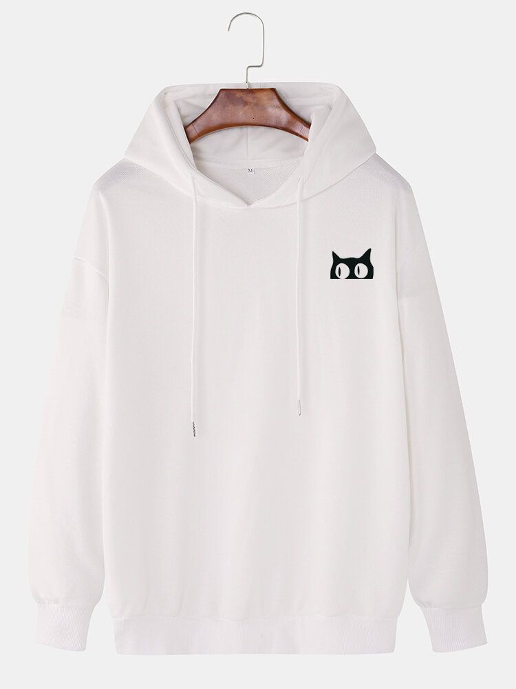 Enfärgad Herr Söt Kattmönster Med Dragsko Hoodie