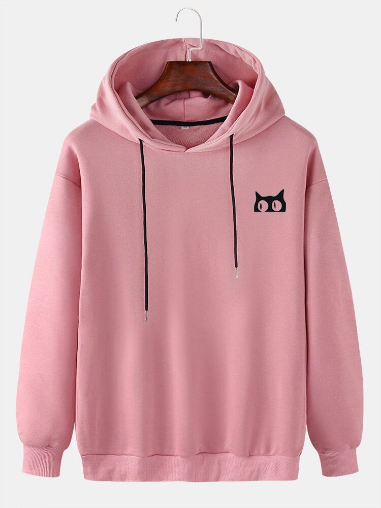 Enfärgad Herr Söt Kattmönster Med Dragsko Hoodie