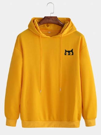 Enfärgad Herr Söt Kattmönster Med Dragsko Hoodie