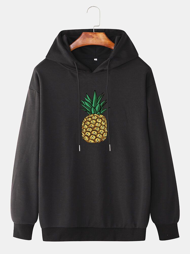 Enkelt Ananastryck För Män Långärmade Casual Hoodies