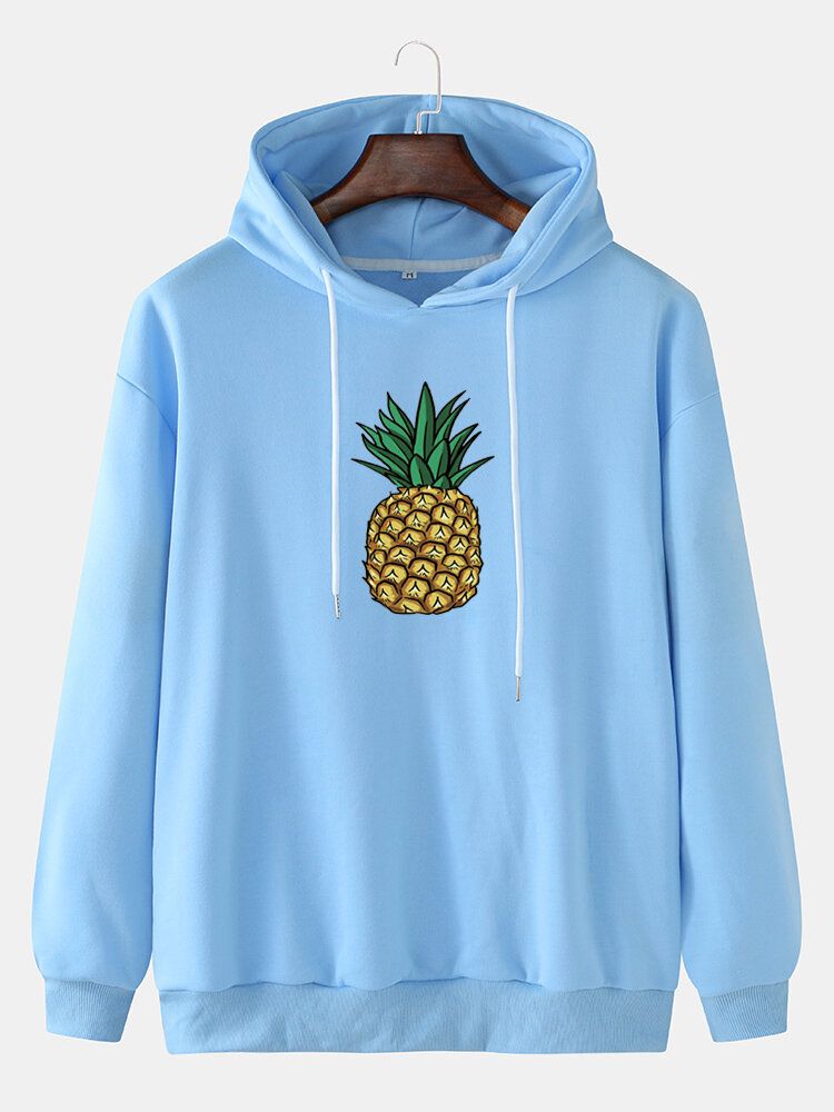 Enkelt Ananastryck För Män Långärmade Casual Hoodies