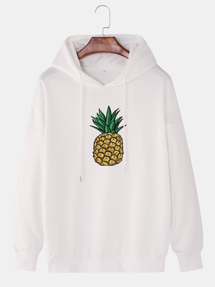 Enkelt Ananastryck För Män Långärmade Casual Hoodies