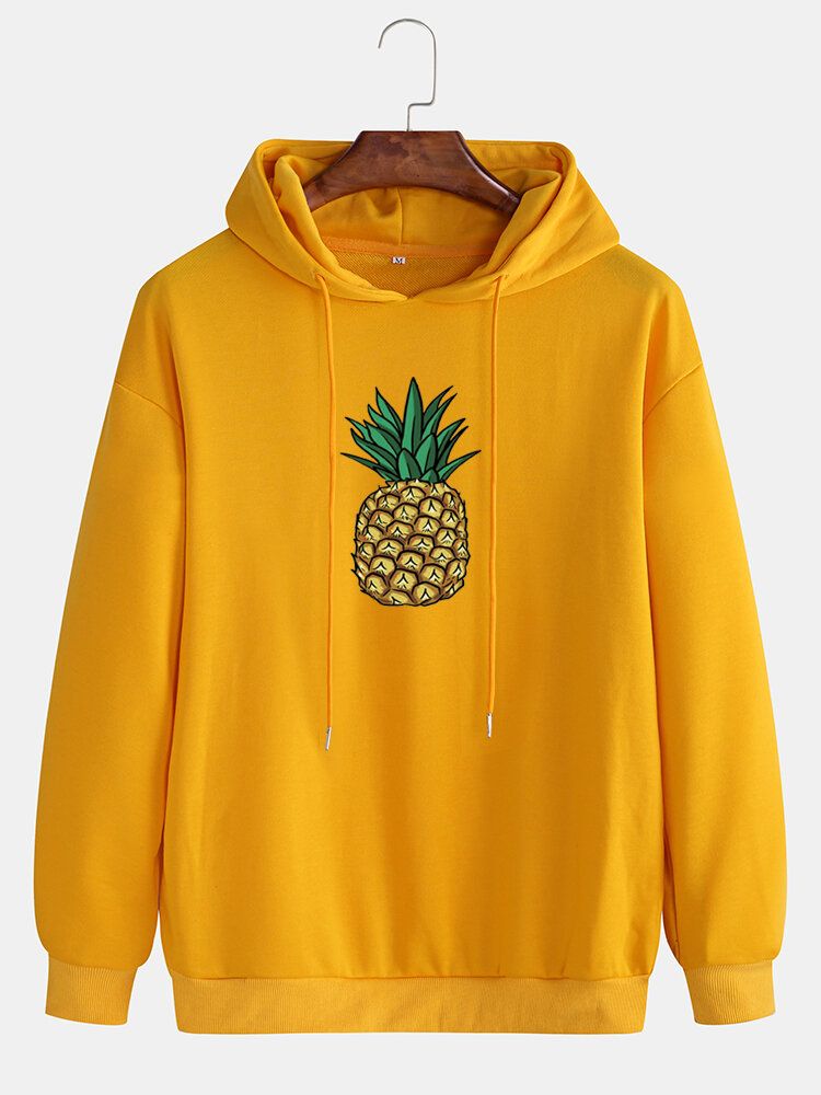 Enkelt Ananastryck För Män Långärmade Casual Hoodies