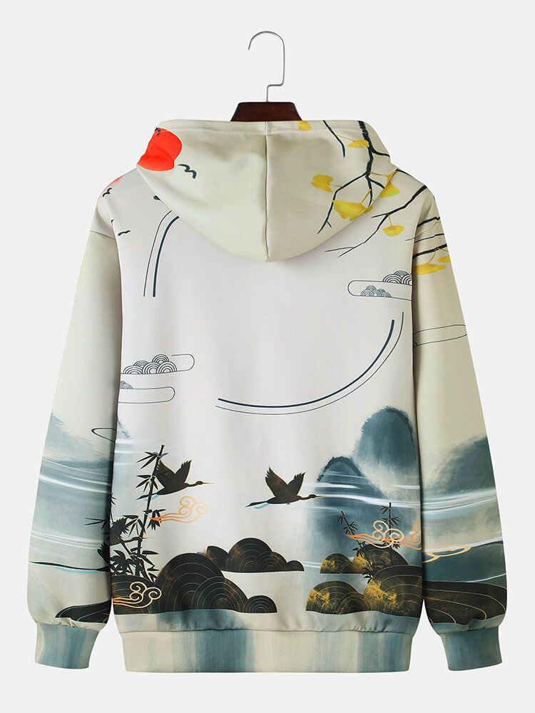 Etnisk Stil För Män Landskapsmålning Tryck Kangaroo Pocket Chinoiserie Hoodies