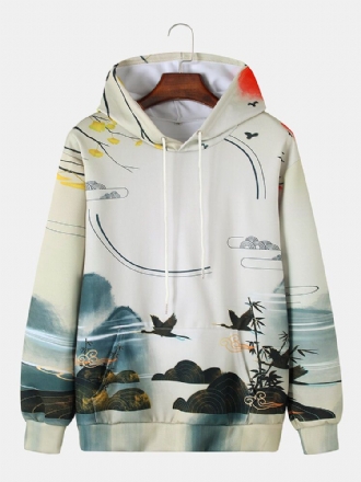 Etnisk Stil För Män Landskapsmålning Tryck Kangaroo Pocket Chinoiserie Hoodies