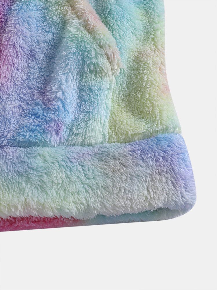 Färgglad Tie Dye Plysch Långärmad Fluffig Luvtröja För Män Med Ficka