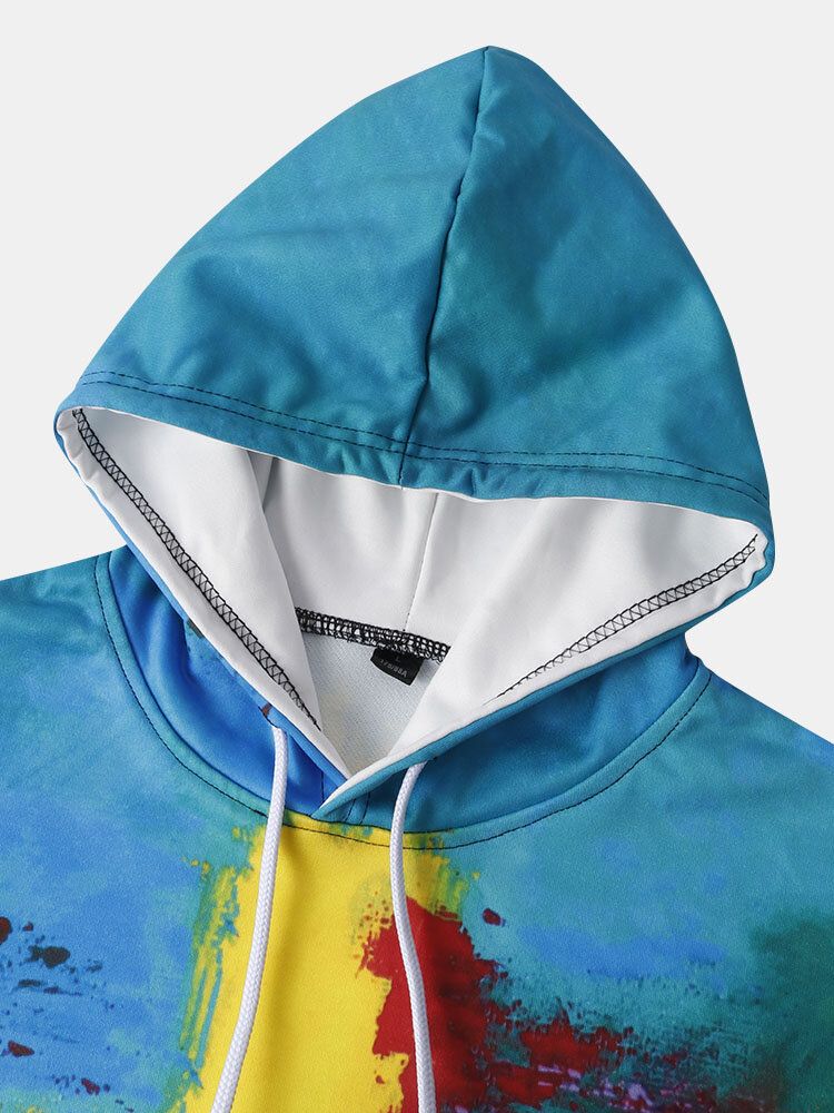 Färgglada Korstryck Herrar Kangaroo Pocket Street Hoodies Med Dragsko