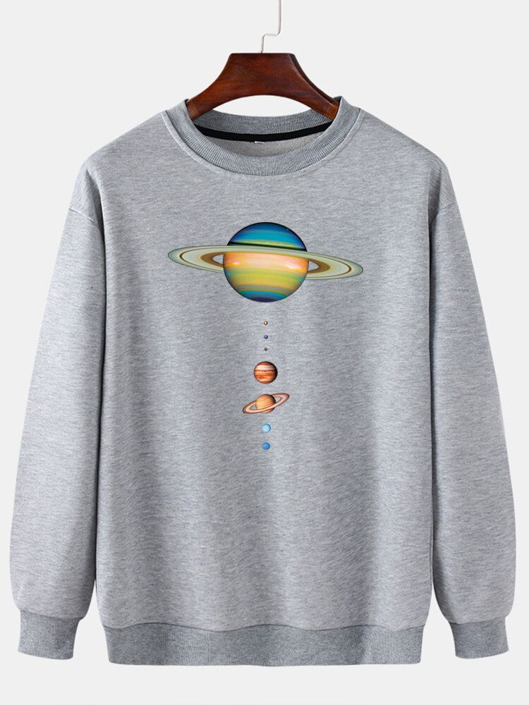 Färgglada Planettryck För Män Med Rund Hals Casual Drop Shoulder Sweatshirts