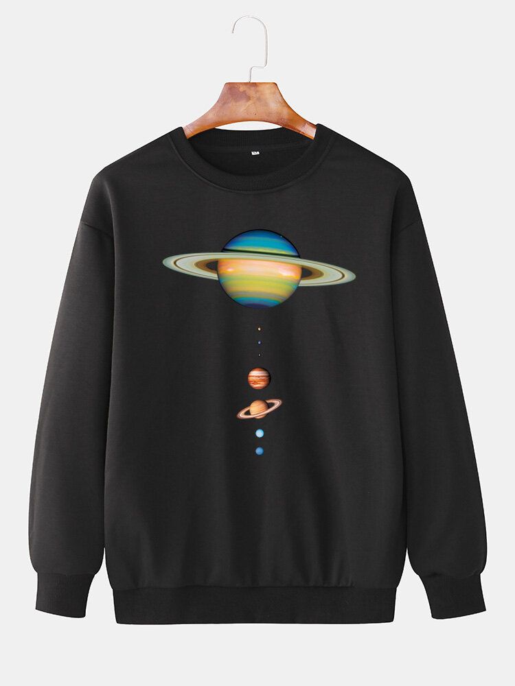 Färgglada Planettryck För Män Med Rund Hals Casual Drop Shoulder Sweatshirts