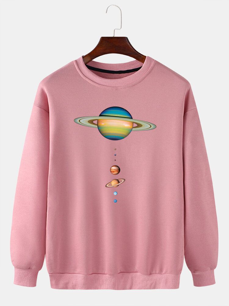 Färgglada Planettryck För Män Med Rund Hals Casual Drop Shoulder Sweatshirts