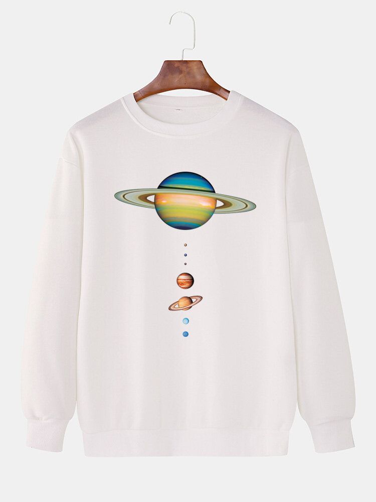 Färgglada Planettryck För Män Med Rund Hals Casual Drop Shoulder Sweatshirts