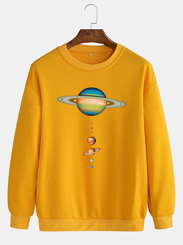 Färgglada Planettryck För Män Med Rund Hals Casual Drop Shoulder Sweatshirts