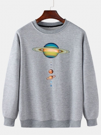 Färgglada Planettryck För Män Med Rund Hals Casual Drop Shoulder Sweatshirts