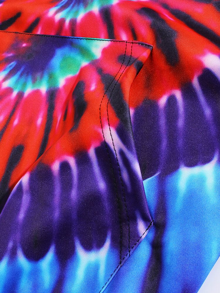 Färgglada Tie-dye Print Pocket Long Sleeve Design Huvtröjor Med Ficka För Män