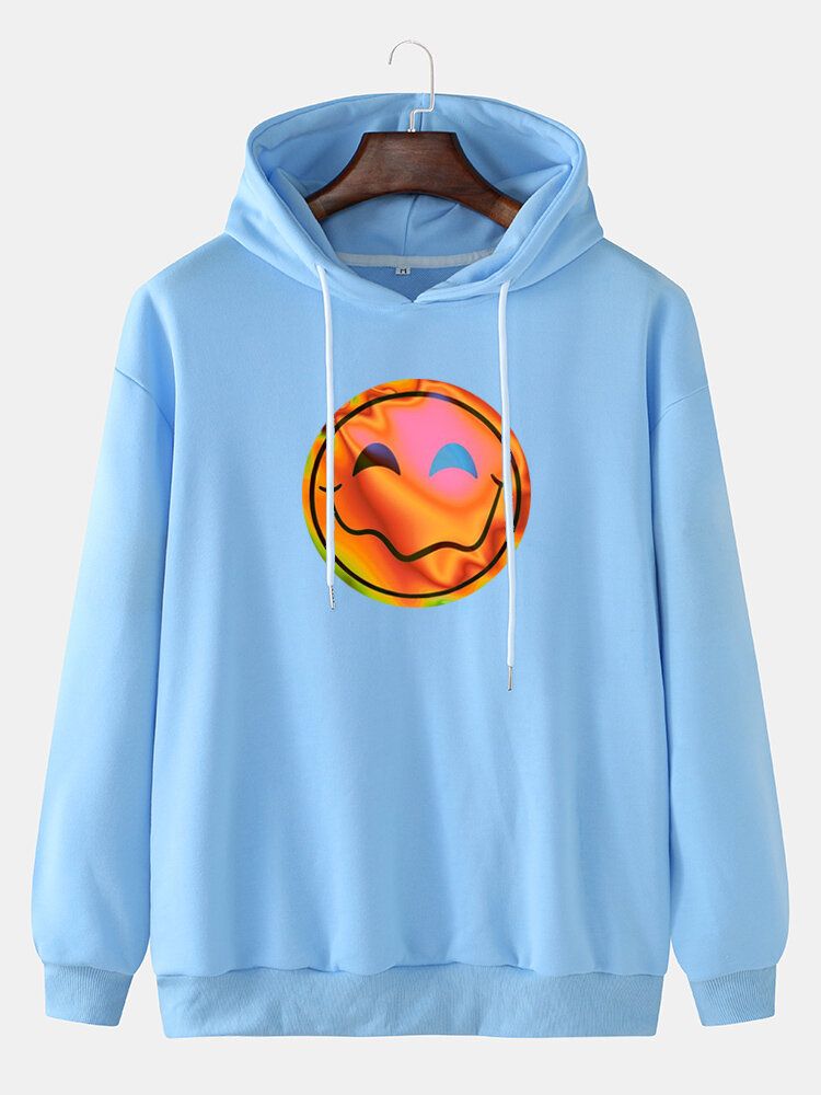 Funny Flame Smile Emojistryck För Män Med Dragsko Casual Pullover Hoodie