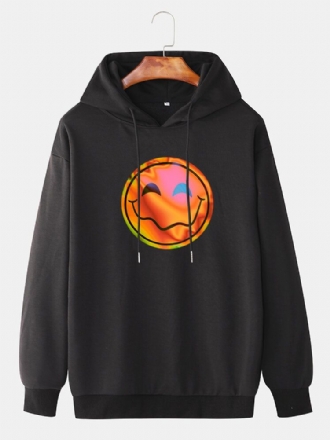 Funny Flame Smile Emojistryck För Män Med Dragsko Casual Pullover Hoodie