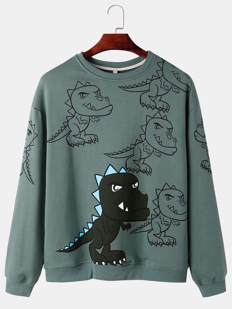 Graffiti Dinosaurietryck För Herrtröja Drop Shoulder Street Sweatshirts