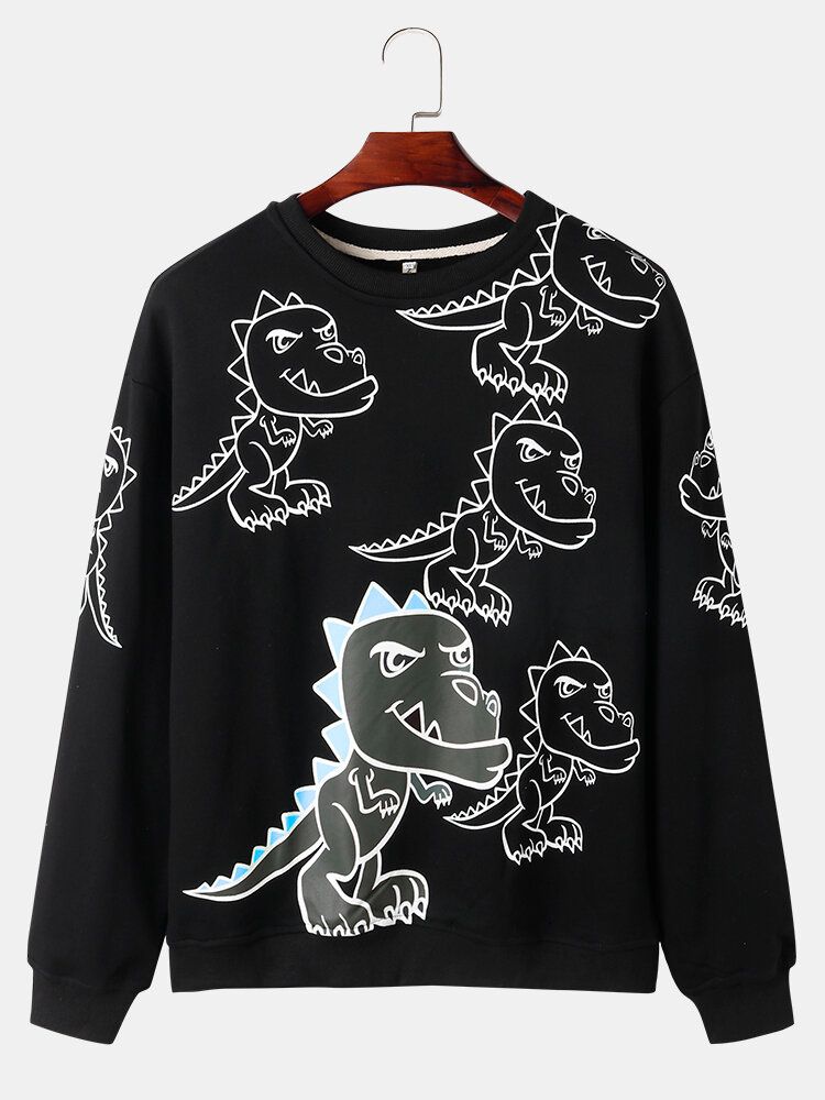 Graffiti Dinosaurietryck För Herrtröja Drop Shoulder Street Sweatshirts