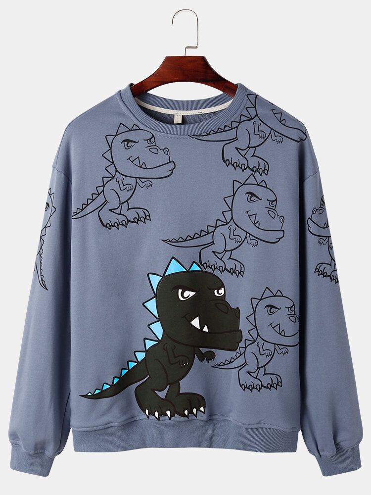 Graffiti Dinosaurietryck För Herrtröja Drop Shoulder Street Sweatshirts