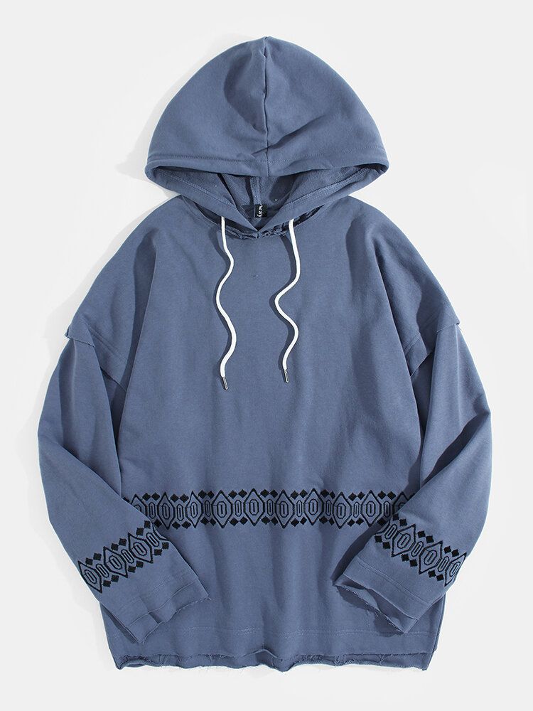 Grafisk Broderi Lapptäcke För Män Faux Twinset Simple Hoodies