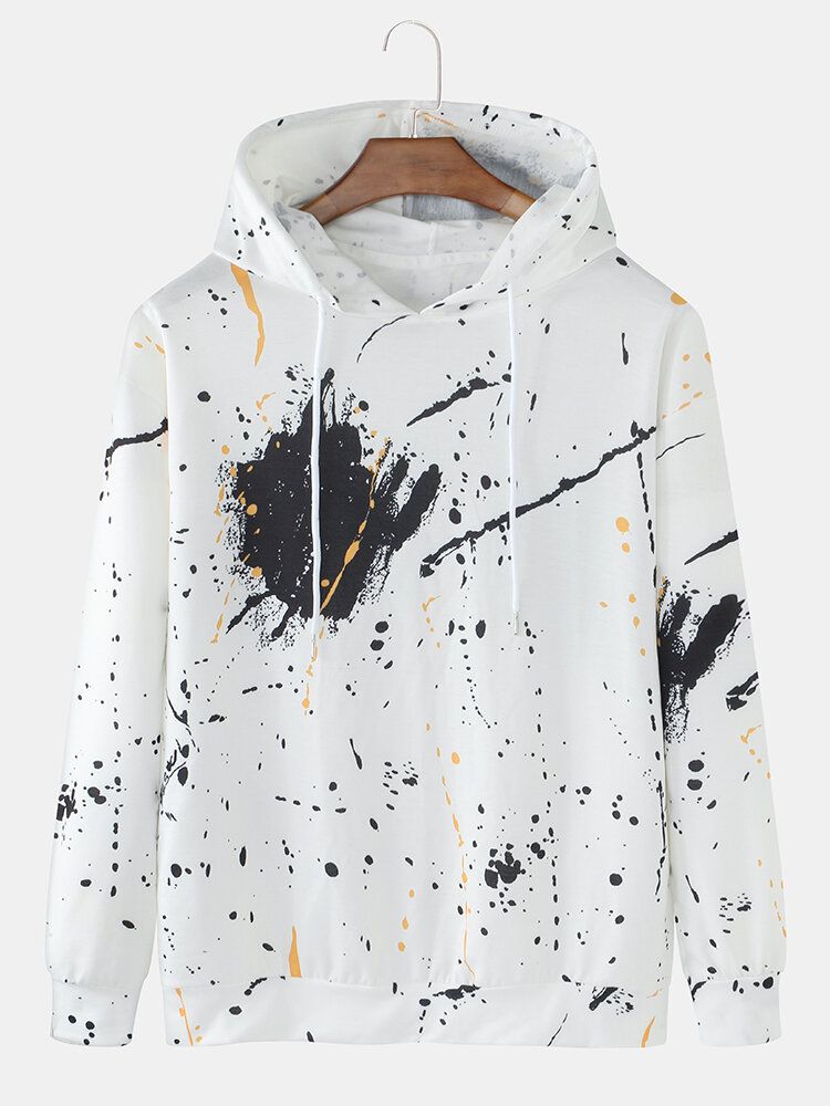 Herr All Over Ink Splatter Printing Casual Huvtröjor Med Dragsko