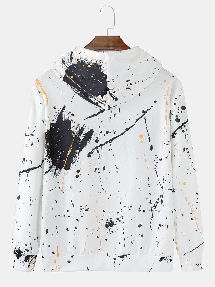 Herr All Over Ink Splatter Printing Casual Huvtröjor Med Dragsko