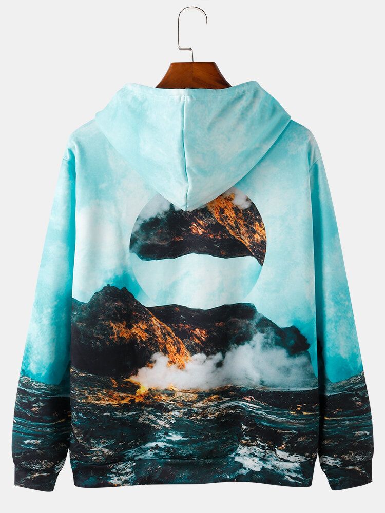 Herr All Over Mountain Scenery Print Hoodies Med Dragsko