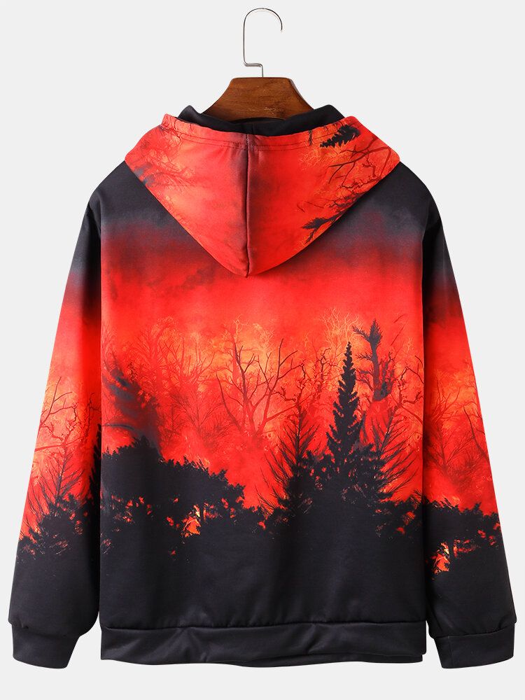 Herr All Over Ombre Forest Print Hoodies Med Dragsko