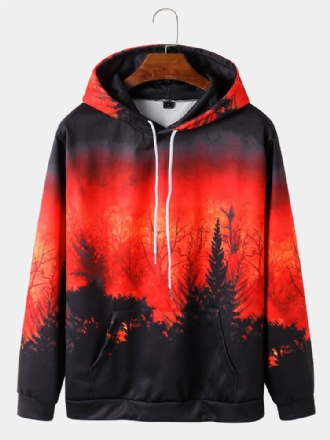 Herr All Over Ombre Forest Print Hoodies Med Dragsko