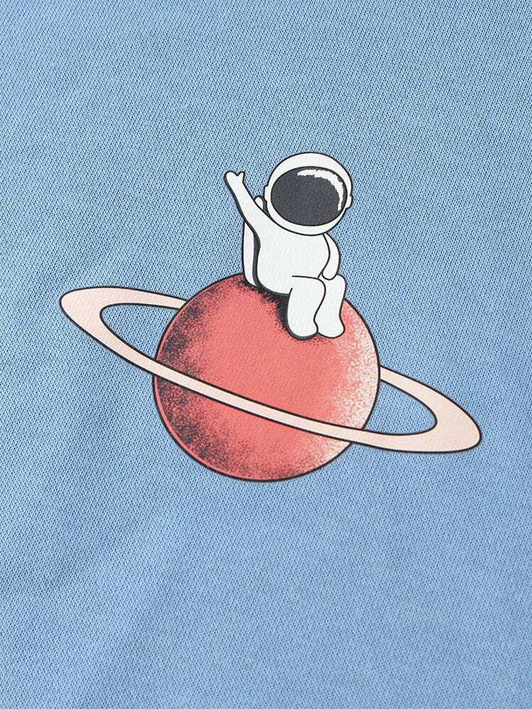 Herr Astronaut Planet Graphic Drop Shoulder Huvtröjor Med Dragsko I Bomull