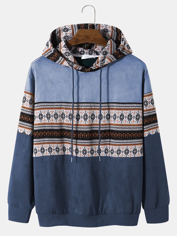 Herr Blommor Patchwork Kontrastfärg Dragsko Hoodshirts