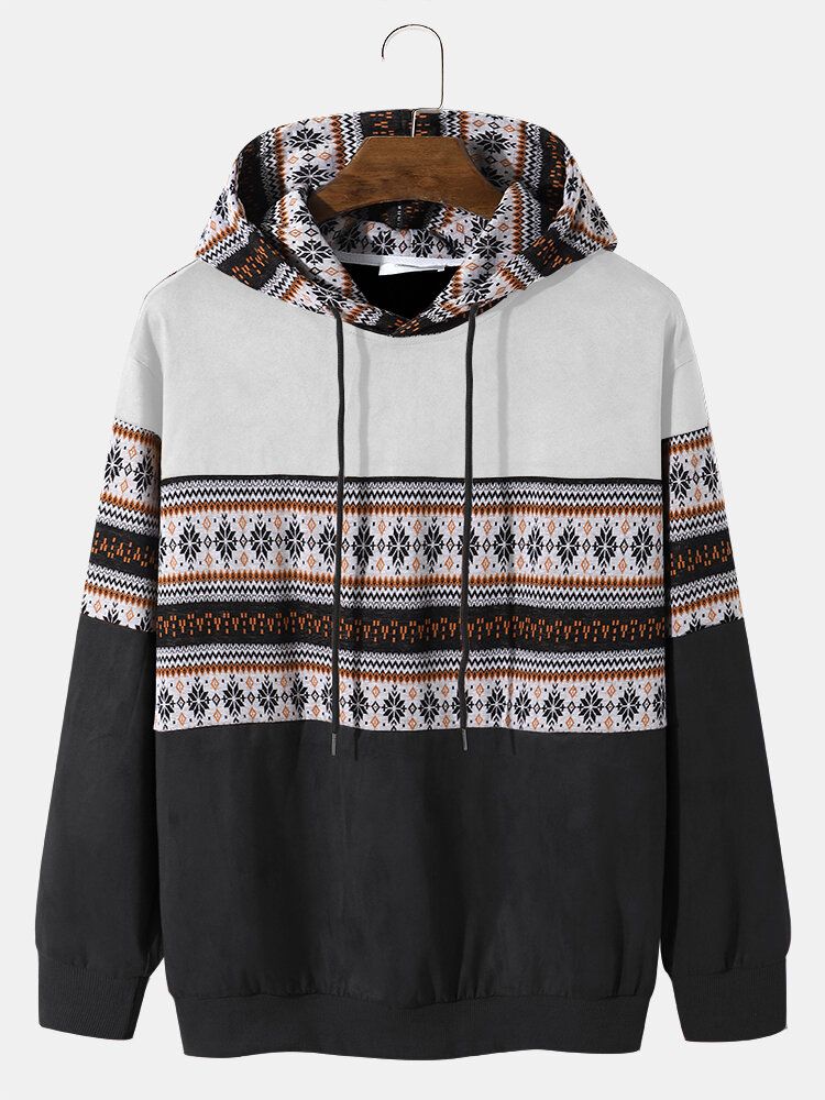 Herr Blommor Patchwork Kontrastfärg Dragsko Hoodshirts